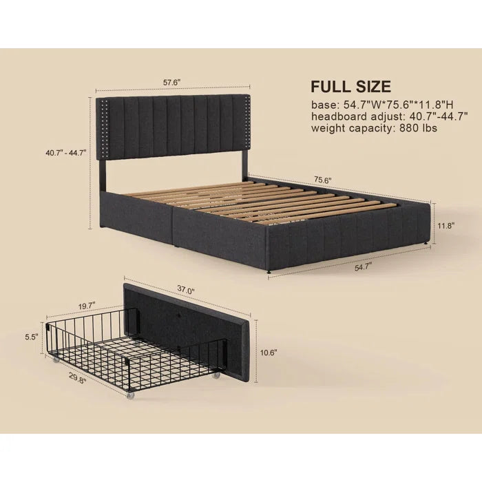 Hydraulic Bed: Montijo Upholstered Bed Frame with Storage Drawers