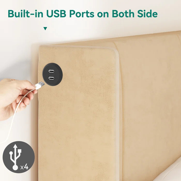 Hydraulic Bed: Upholstered Storage Bed with Built-in USB
