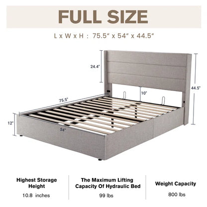 Hydraulic Bed: Verdugo Hydraulic Lift Up Storage Upholstered Platform Bed