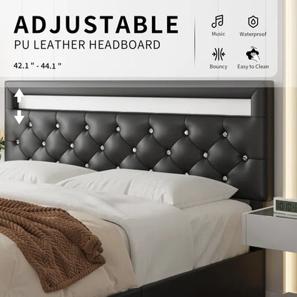 Hydrualic Bed: Atrayu Upholstered Lighted Headboard Platform Storage Bed