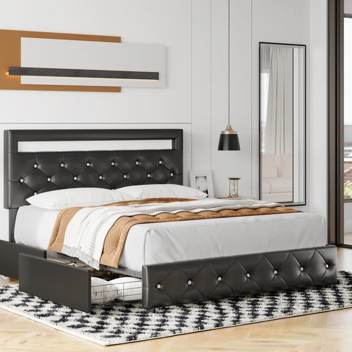 Hydrualic Bed Atrayu Upholstered Lighted Headboard Platform