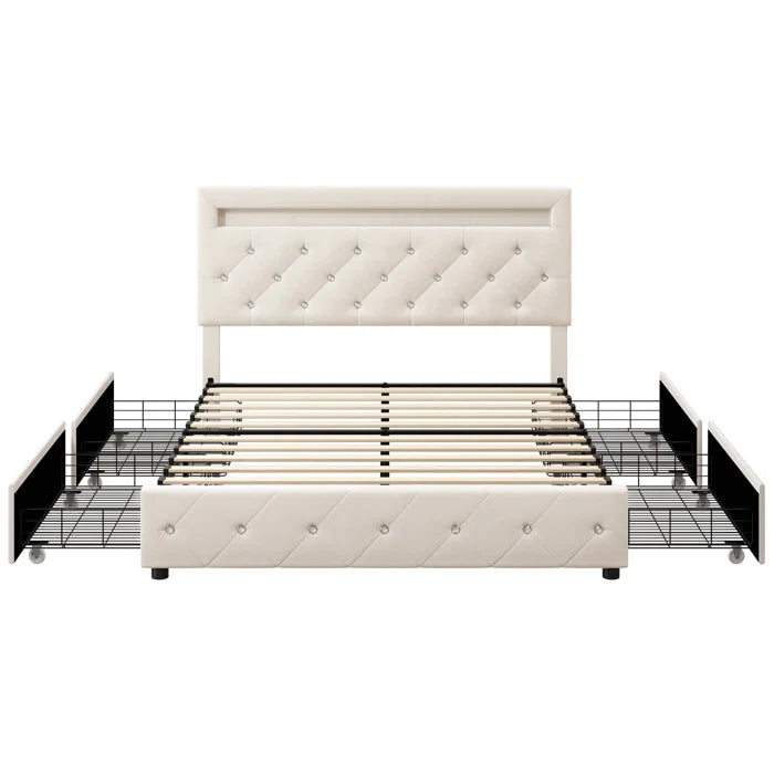 Hydrualic Bed: Atrayu Upholstered Lighted Headboard Platform Storage Bed