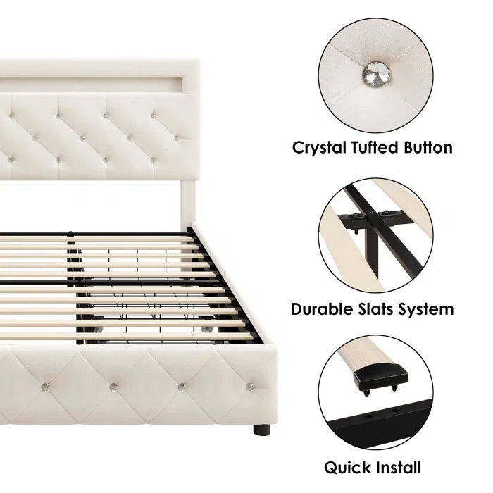 Hydrualic Bed: Atrayu Upholstered Lighted Headboard Platform Storage Bed