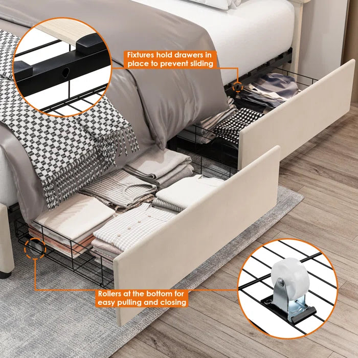 Hydrualic Bed: Atrayu Upholstered Lighted Headboard Platform Storage Bed