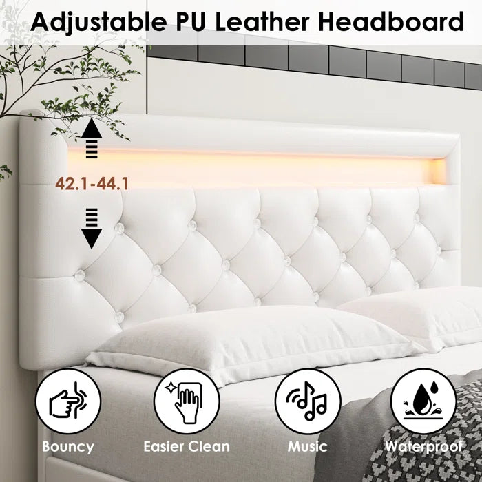 Hydrualic Bed: Atrayu Upholstered Lighted Headboard Platform Storage Bed