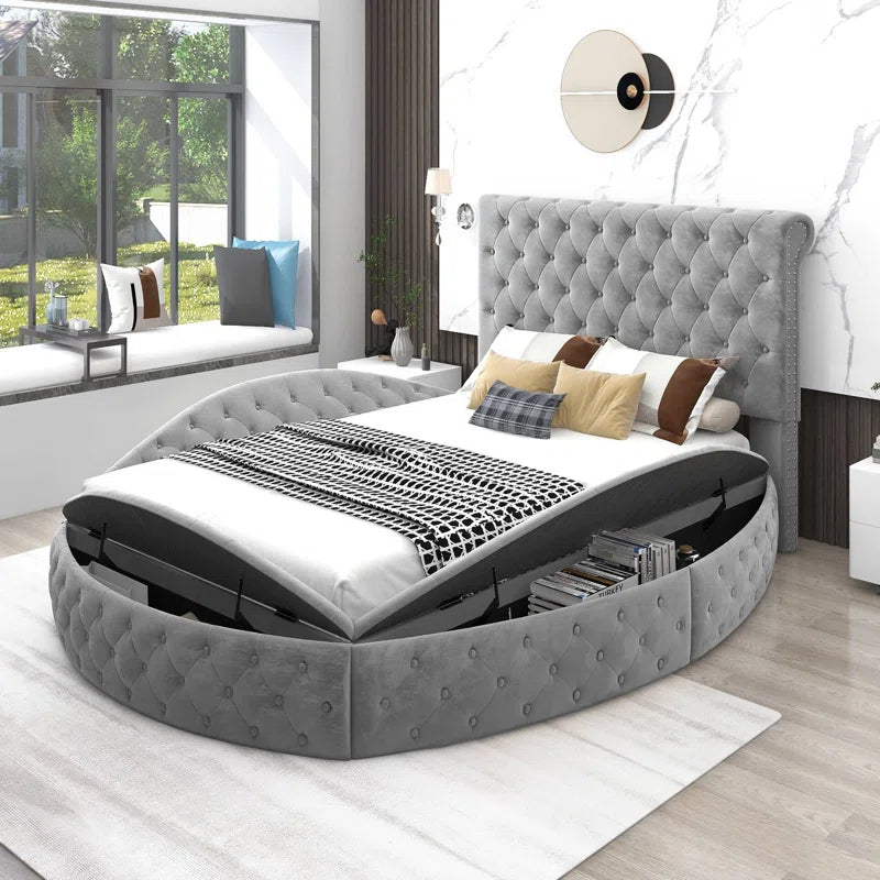King Size Bed: Round Shape Storage Bed
