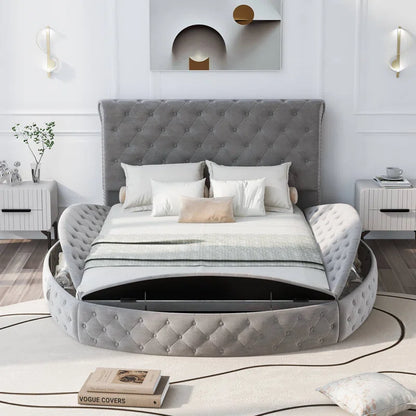 King Size Bed: Round Shape Storage Bed