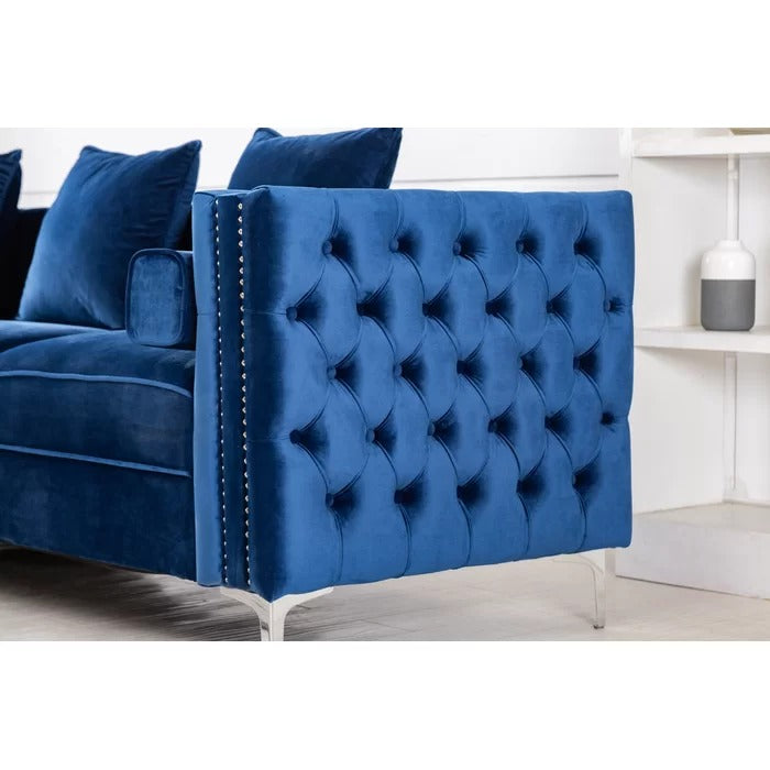 L Shape Sofa Set: 104" Wide Velvet Reversible Modular Sofa