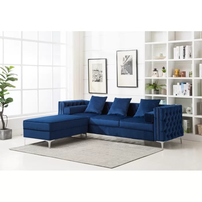 L Shape Sofa Set: 104" Wide Velvet Reversible Modular Sofa