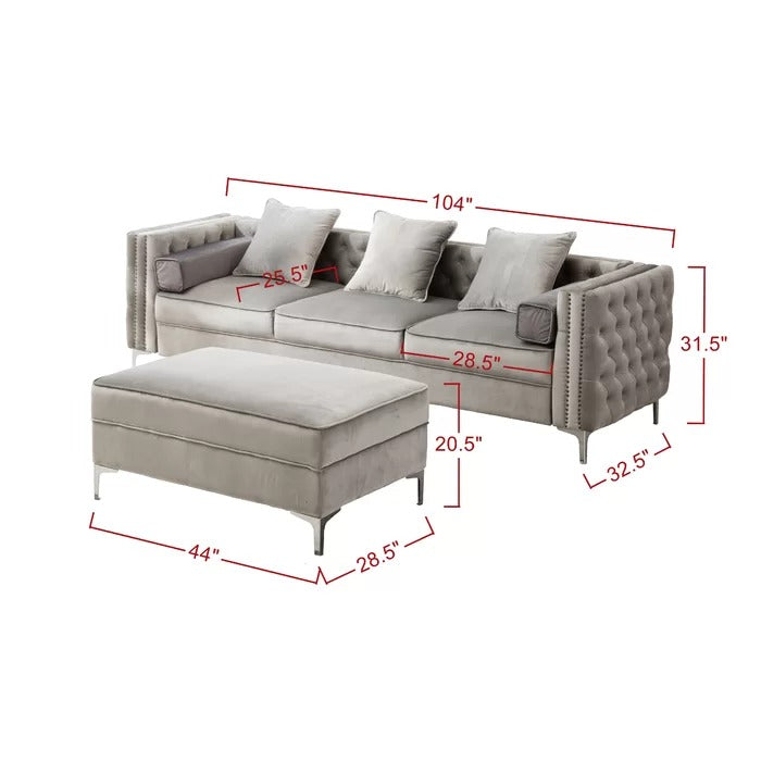 L Shape Sofa Set: 104" Wide Velvet Reversible Modular Sofa & Chaise with Ottoman