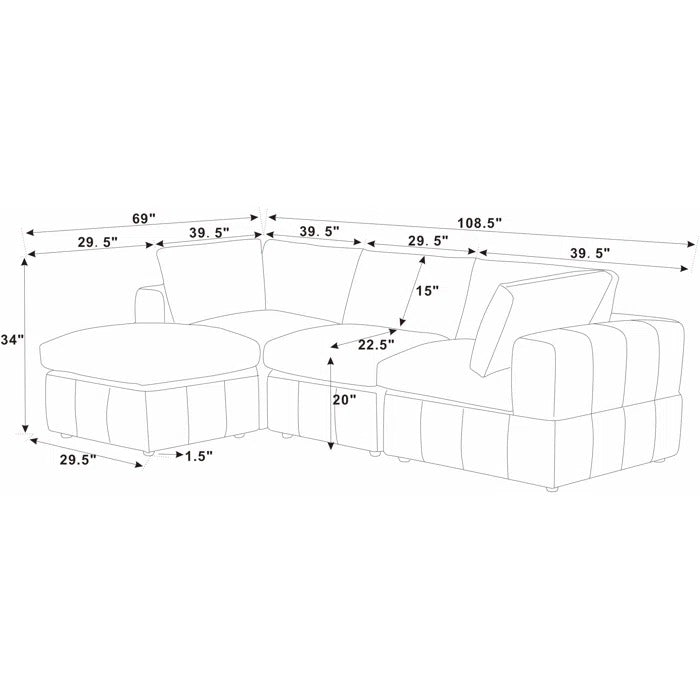 L Shape Sofa Set: 4-Piece Modular Sectional Sofa