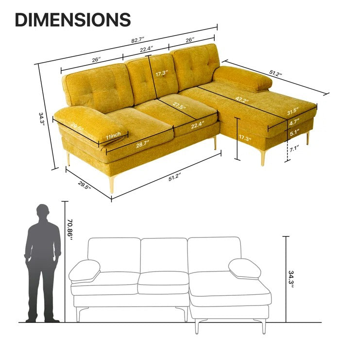 L Shape Sofa Set: Right Hand Facing Upholstered Sectional Sofa