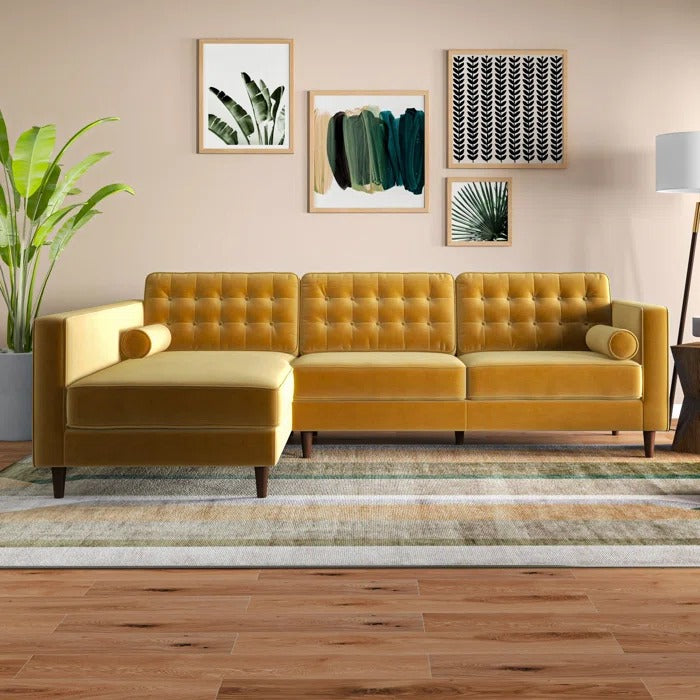 L Shape Sofa Set: Sectional is Upholstered in Tufted Velvet – GKW Retail