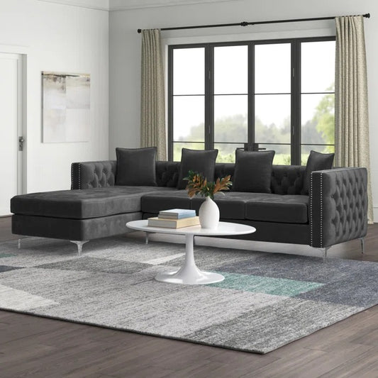 L Shape Sofa Set: Solid Wood Frame