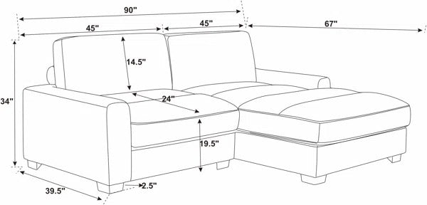 L Shape Sofa Set: Wide Right Hand Facing Sofa & Chaise