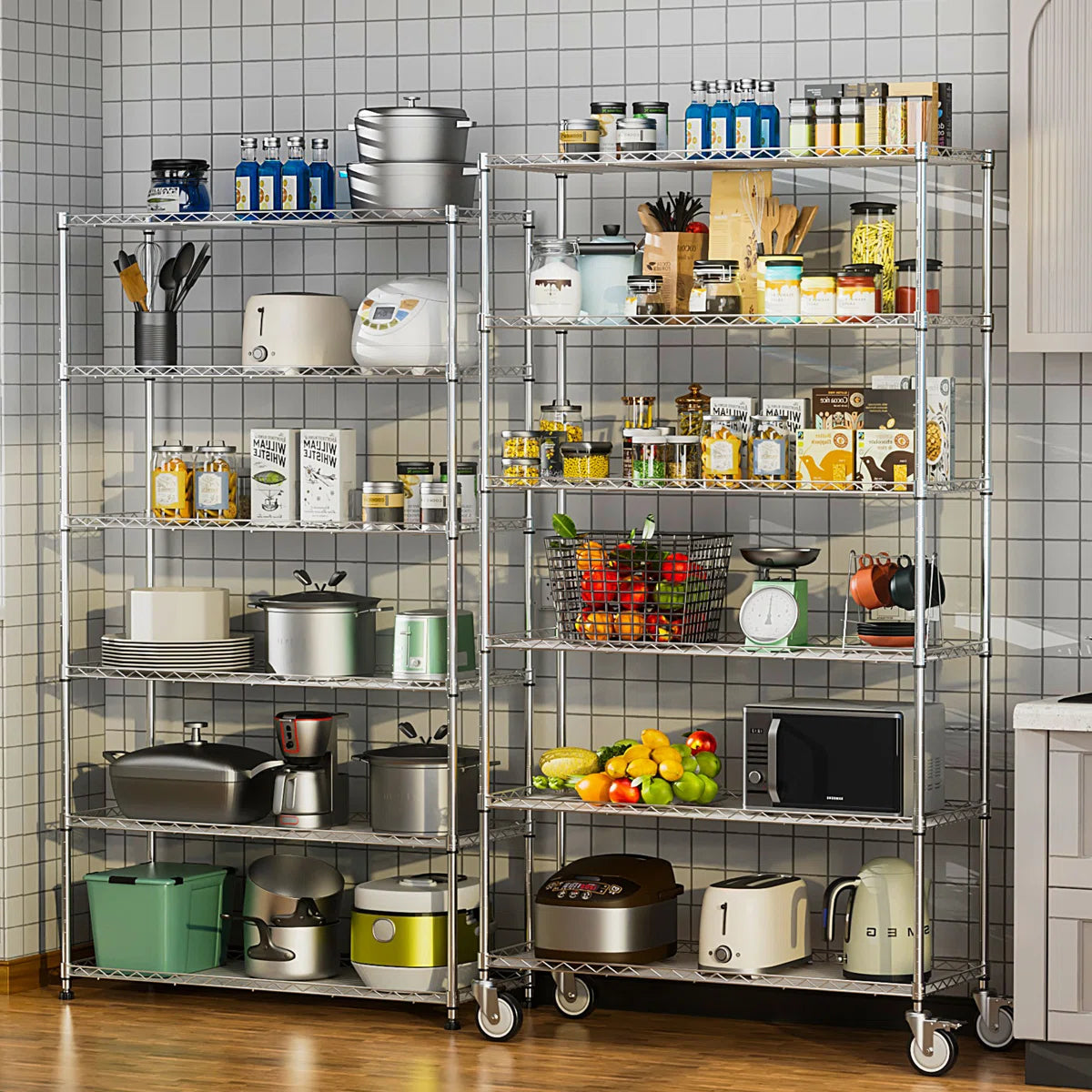 Kitchen Racks: Adjustable 6-tier Steel Wire Shelving Unit With Wheels ...