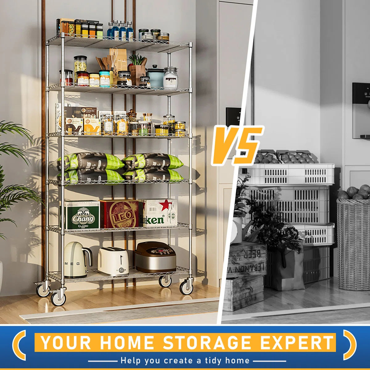 Kitchen Racks: Adjustable 6-tier Steel Wire Shelving Unit With Wheels ...