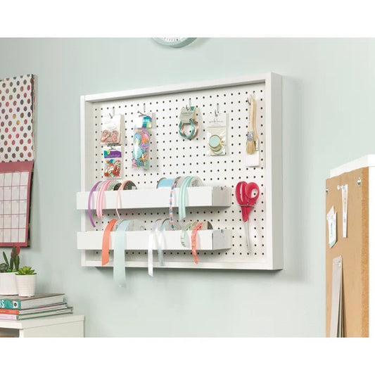 Peg Board: 22.126'' H x 27.953'' W Wood Pegboard with 6 Hooks Included