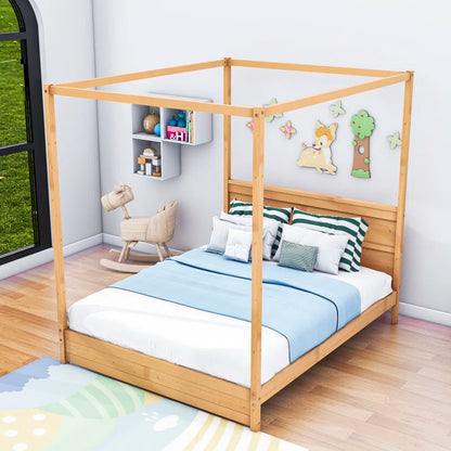 Poster Bed: Wooden Canopy Platform Bed