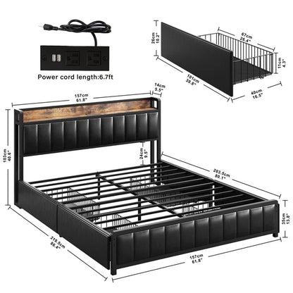 Queen Size Bed: Black PU Leather Headboard and Footboard