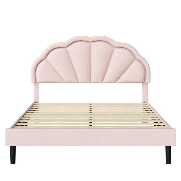 Queen Size Bed: Flower Silhouette Headboard Upholstered Platform Bed