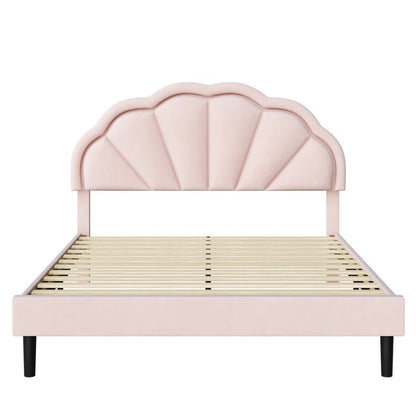 Queen Size Bed: Flower Silhouette Headboard Upholstered Platform Bed
