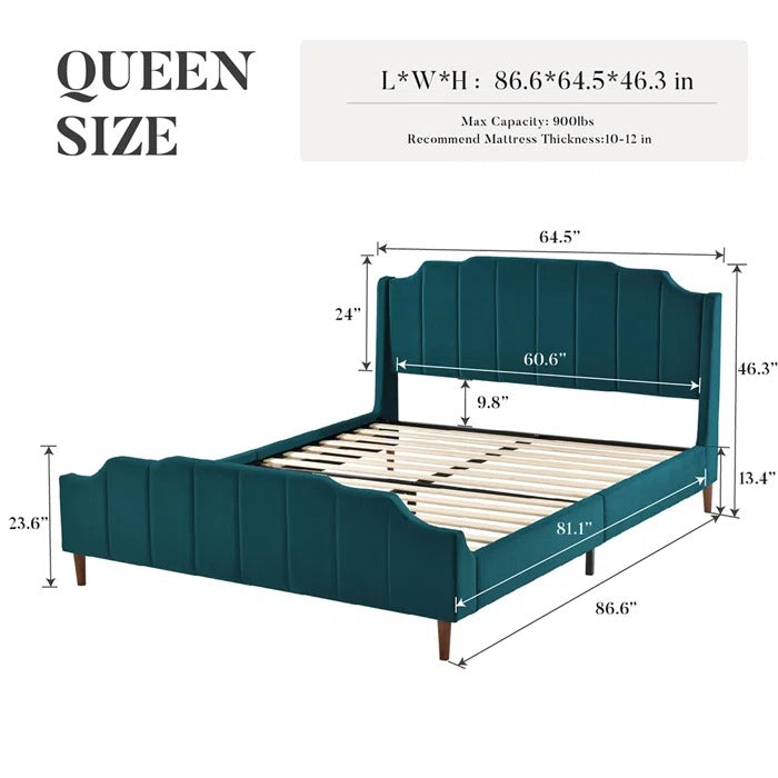 Queen Size Bed: Queen Size Modern Curved Upholstered Bed