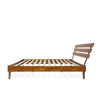 Queen Size Bed: Solid Wooden Bed Frame With Adjustable Headboard