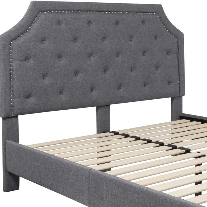 Queen Size Bed: Tufted Upholstered Platform Bed Frame