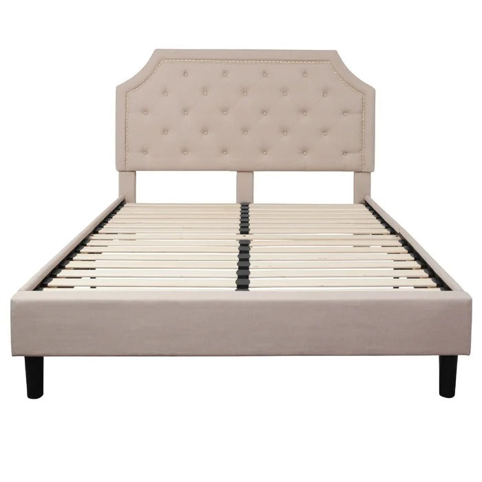 Queen Size Bed: Tufted Upholstered Platform Bed Frame