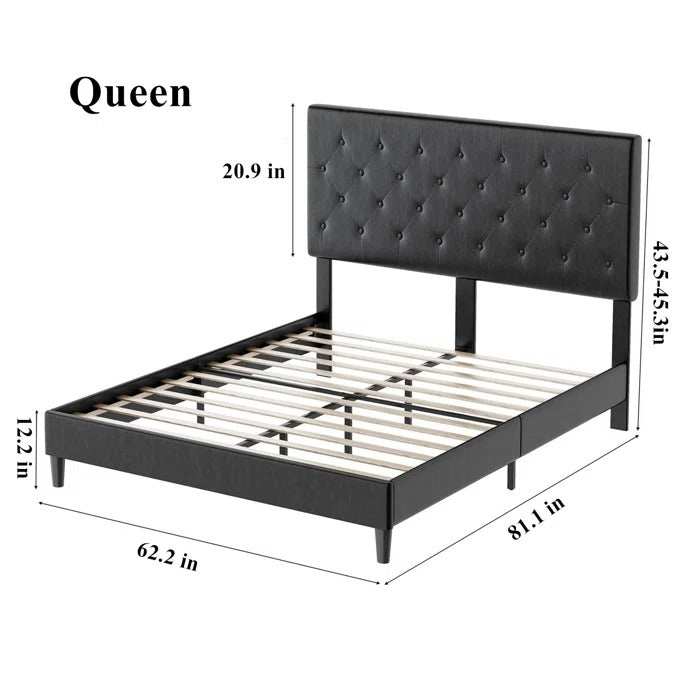 Queen Size Bed: Upholstered Bed with Adjustable Headboard