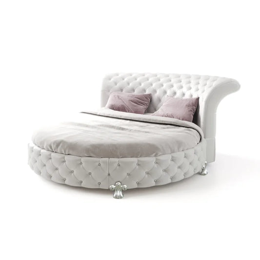 Queen Size Bed: Upholstered Round Shape Bed