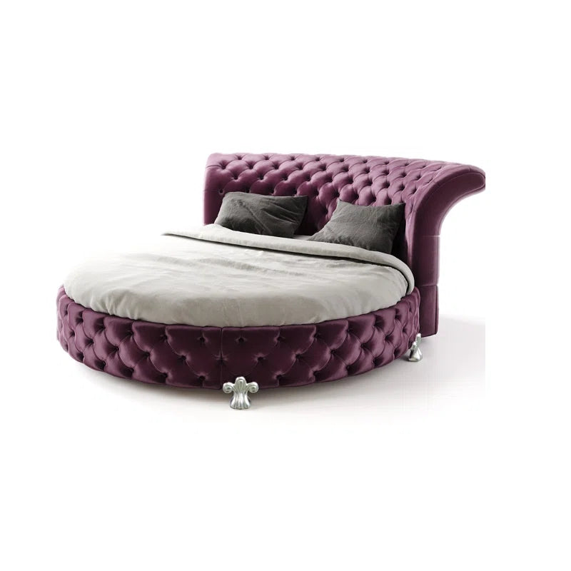 Queen Size Bed: Upholstered Round Shape Bed