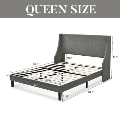 Queen Size Bed: Upholstered Wingback Queen Size Bed