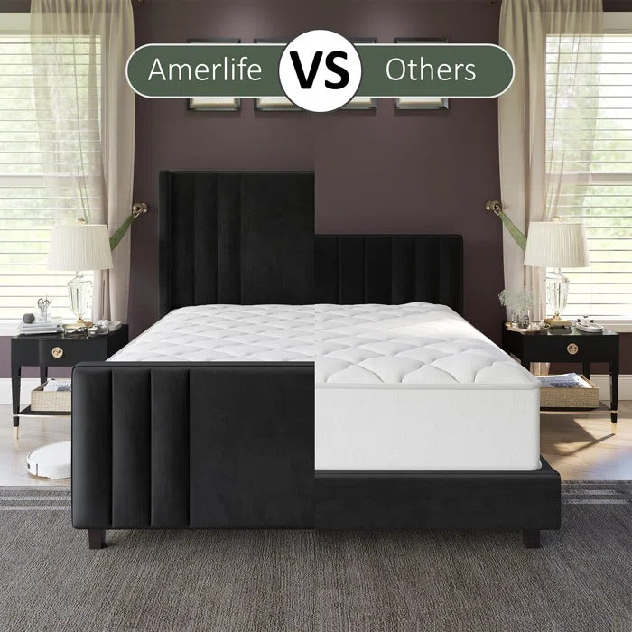 Queen Size Bed: Velvet Upholstered Platform Bed with Headboard