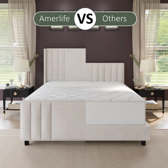 Queen Size Bed: Velvet Upholstered Platform Bed with Headboard