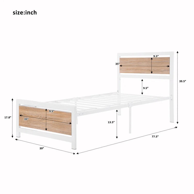 Single Bed: Metal And Wood Frame Bed