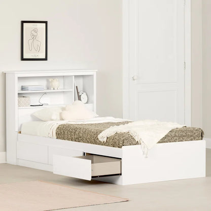Single Bed: Platform Bed With Headboard Storage