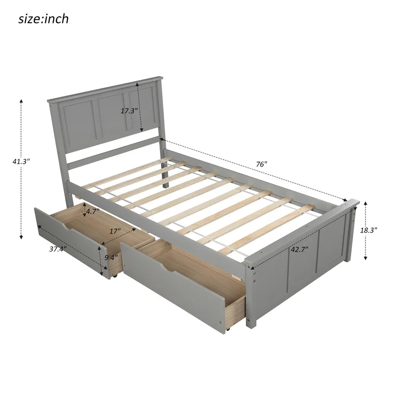 Single Bed: Solid Wood Storage Bed