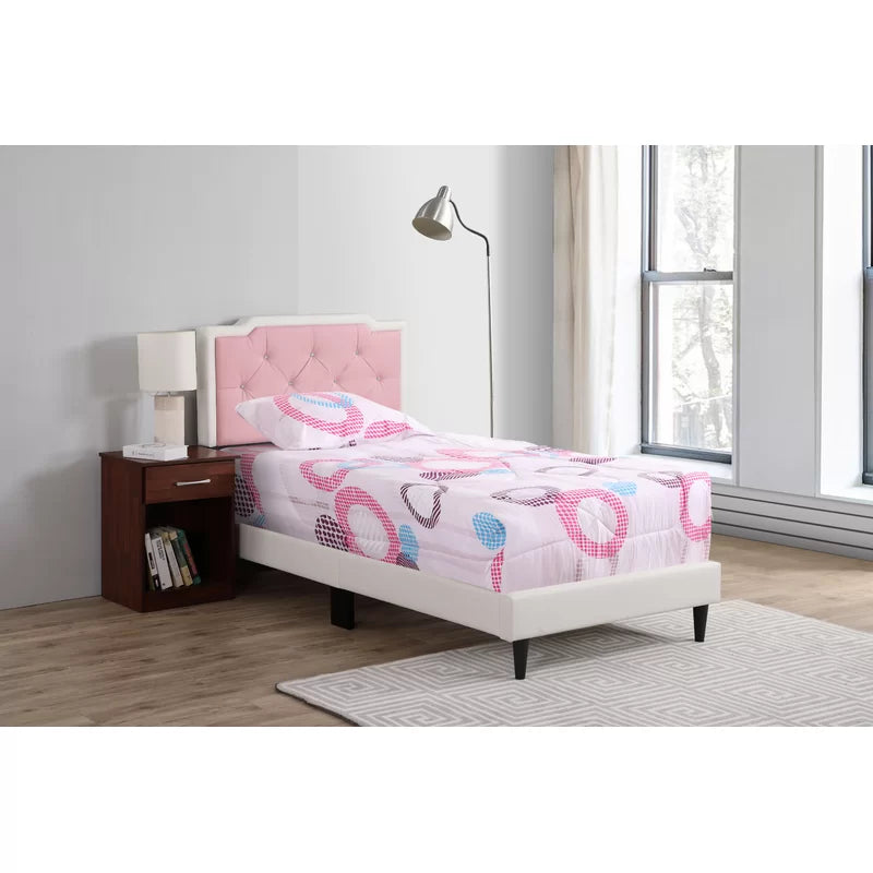 Single Bed: Upholstered Bed Pink&White