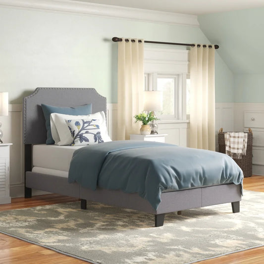 Single Bed: Upholstered Modern Bed Gray