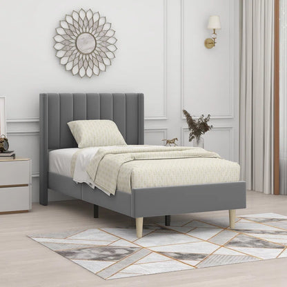 Single Bed: Upholstered Platform Bed Gray
