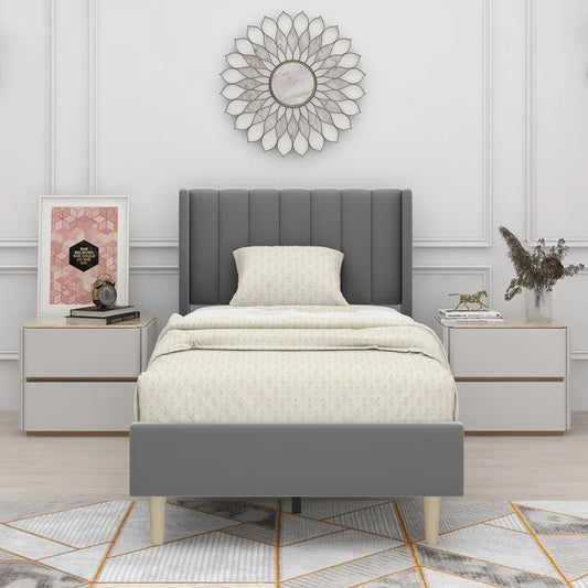 Single Bed: Upholstered Platform Bed Gray