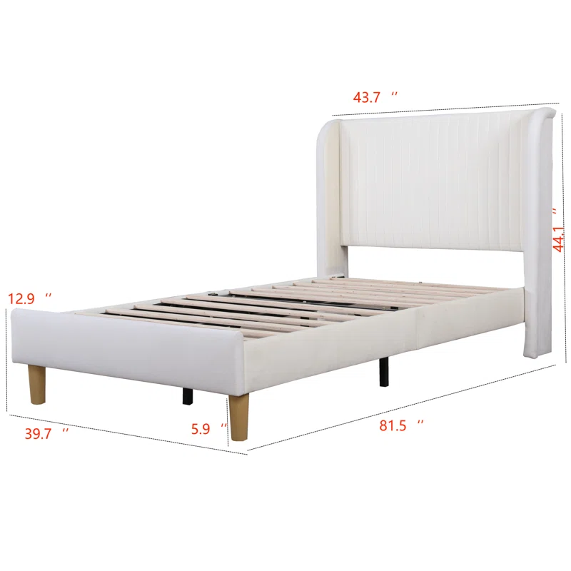 Single Bed: Upholstered Platform Bed White
