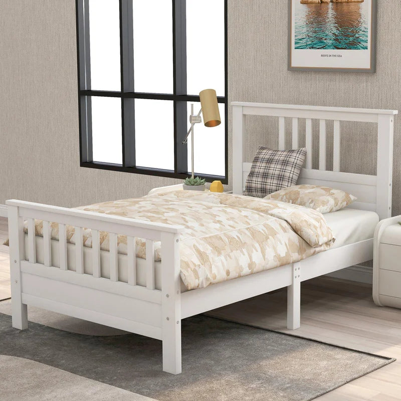 Single Bed: White Solid Wood Bed – GKW Retail