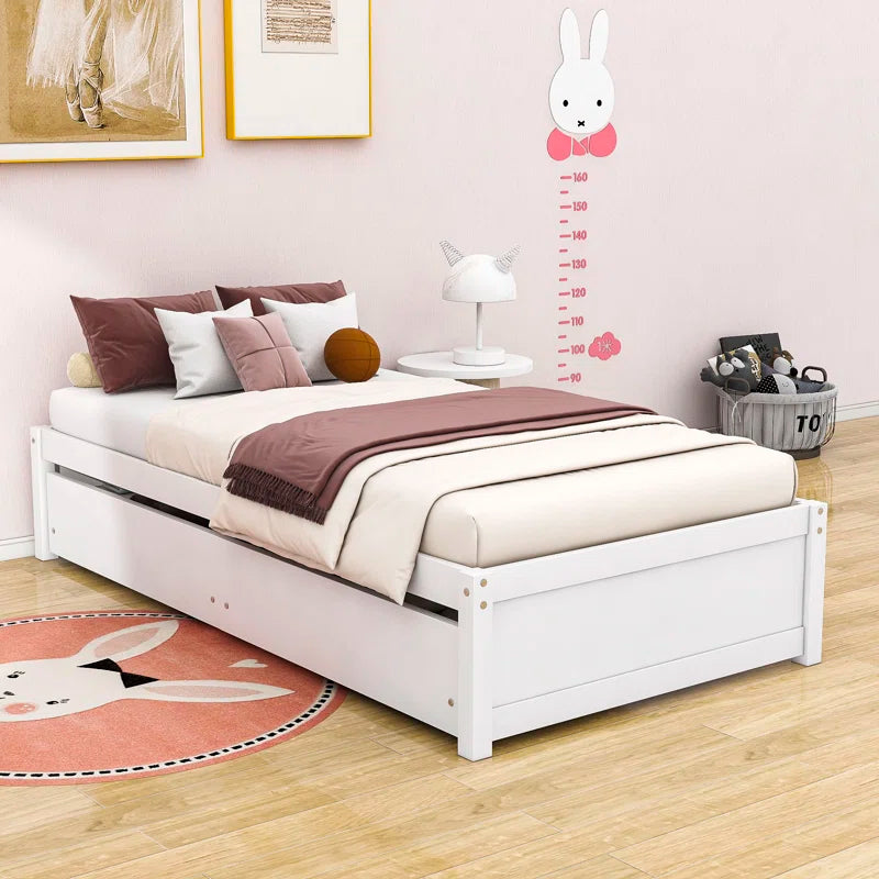 Single Bed: Wood Platform Bed with 2 Drawers