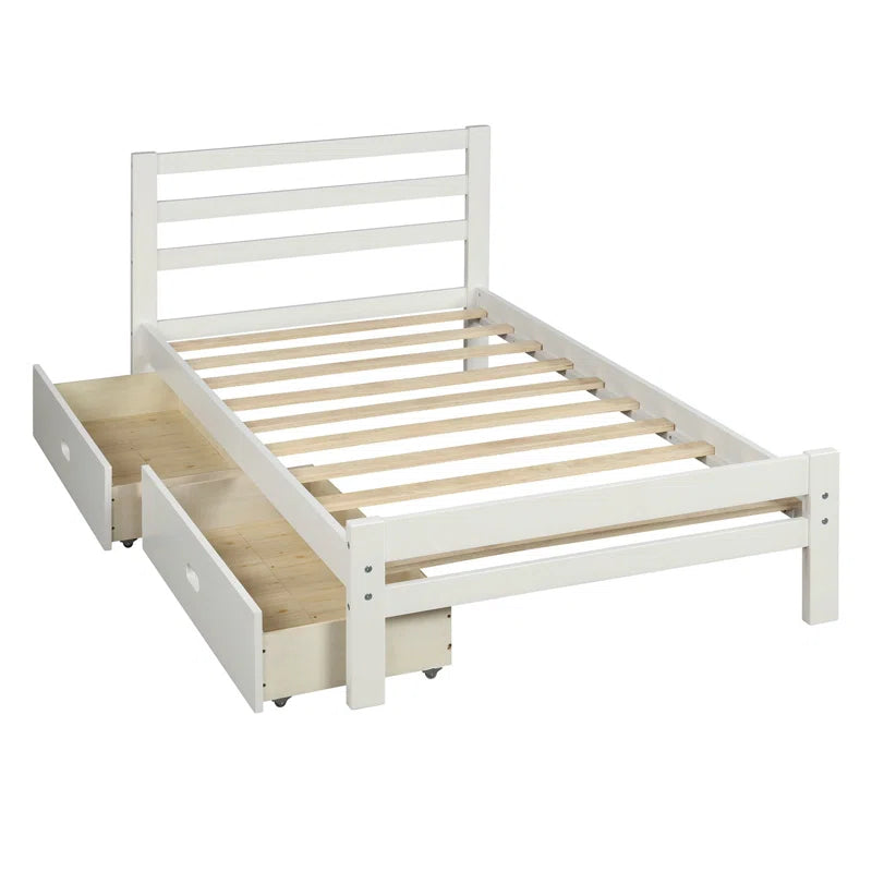 Single Bed: Wood Platform Bed with Two Drawers