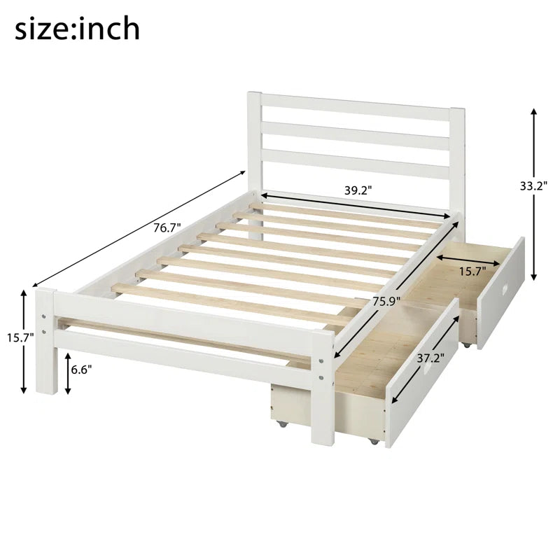 Single Bed: Wood Platform Bed with Two Drawers