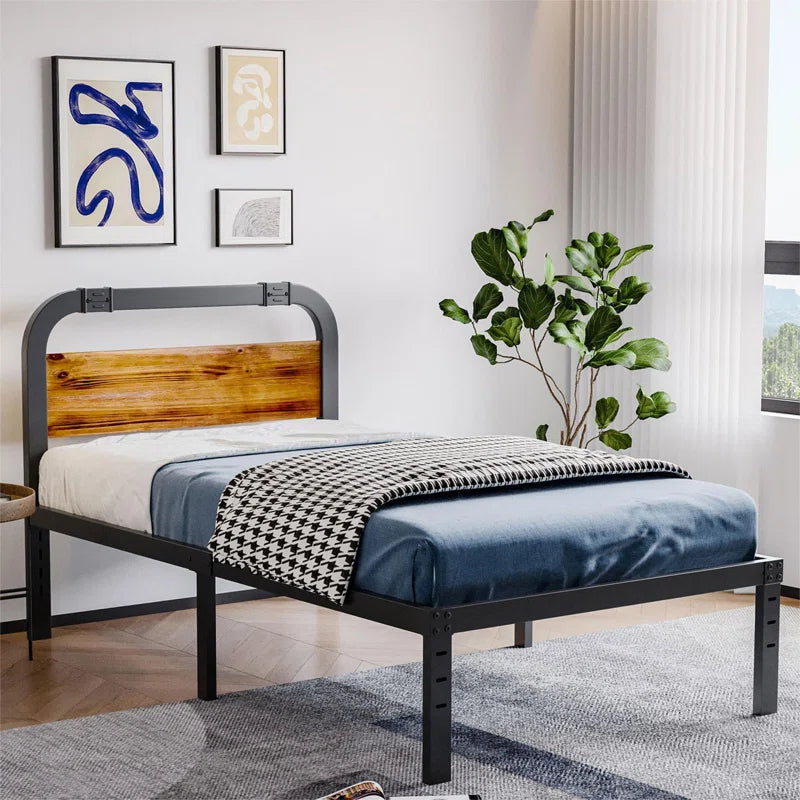 Single Bed: Wood and Black Metal Bed – GKW Retail