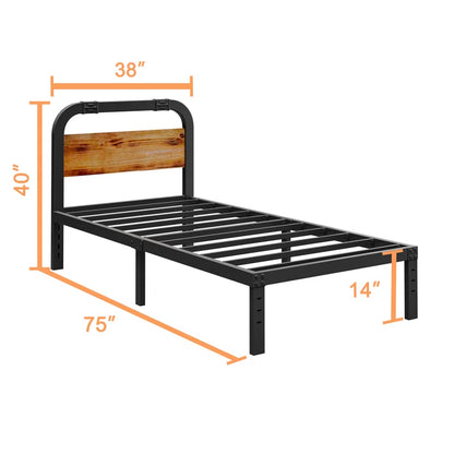 Single Bed: Wood and Black Metal Bed